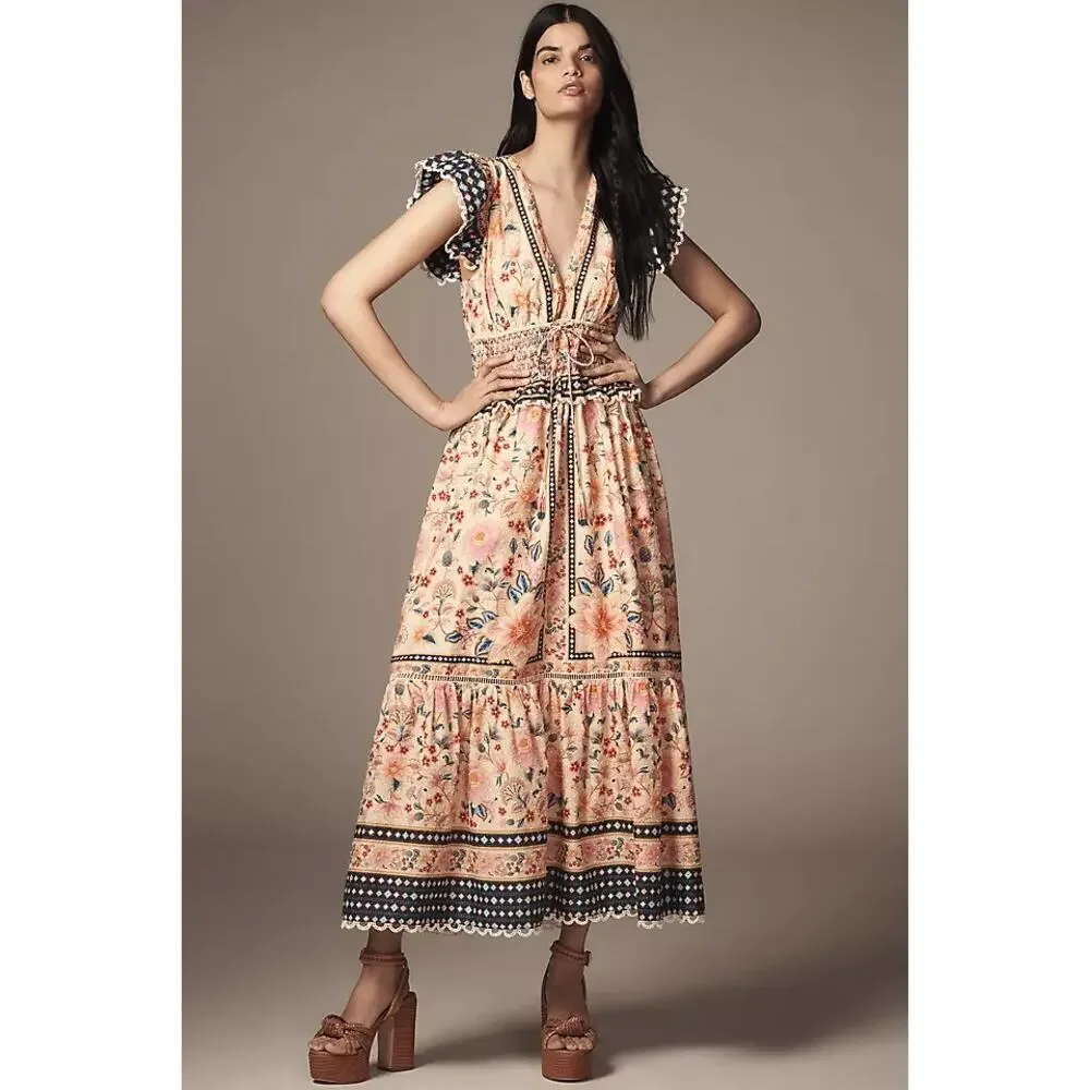 farm rio cream superbloom tapestry maxi dress FARM RIO SUPERBLOOM TAPESTRY CREAM MAXI DRESS